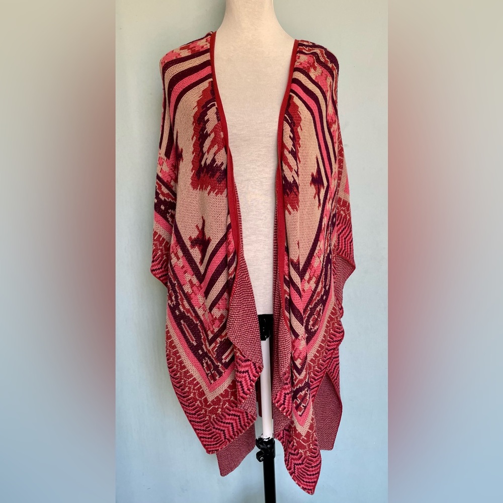 Mossimo Open Front Kimono Cardigan Sweater Coral Brown Tan Southwestern S/M P/M